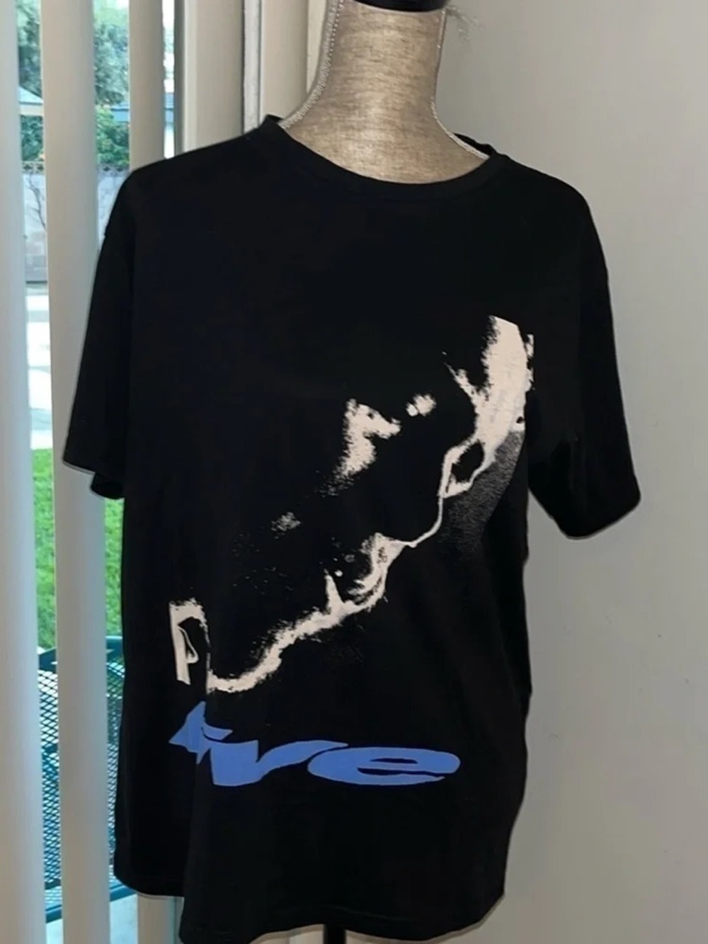 Men's Black Graphic Tee with White & Blue Print